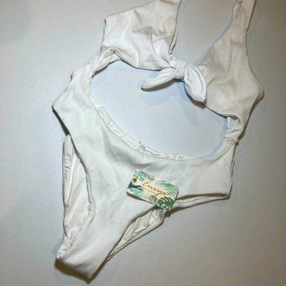 NWT Envya White Ribbed One Piece Bathing Suit Cut Outs | Large - Picture 1 of 7